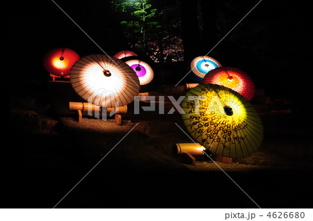 高知城花回廊のカラフルな和傘 の写真素材