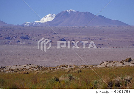 夏の南米チリ共和国北部、アタカマ砂漠に続く草原地帯とその向こうに観えるアンデスの山並み。 夏の南米チリ共和国北部、アタカマ砂漠に続く草原地帯とその向こうに観えるアンデスの山並み。 4631793