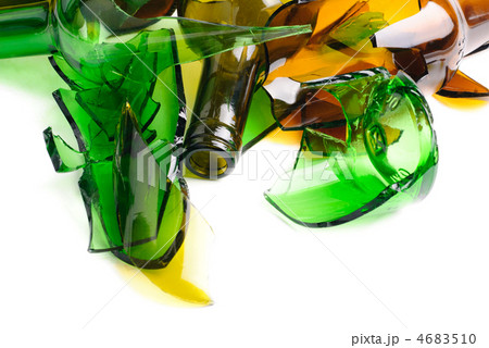 Waste glass.Recycled.Shattered green and brown bottle 4683510