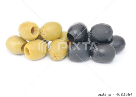 Some pitted black and green olives isolated on the white background Some pitted black and green olives isolated on the white background 4683664