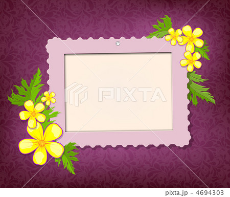 Frame for photo with floral bouquet on the pink fabric backgroun 4694303
