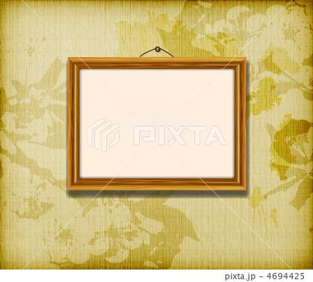 Old wooden frame for photo on the golden fabric background 4694425