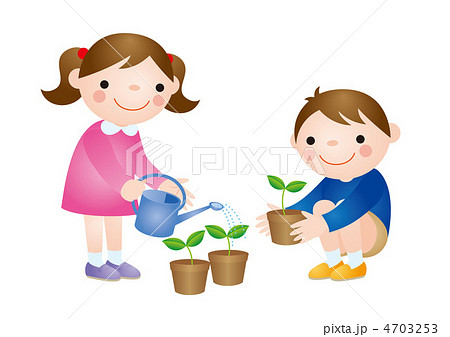 植物を育てる子供のイラスト素材