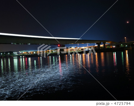 夜の海に遊ぶ光と電車 4725794