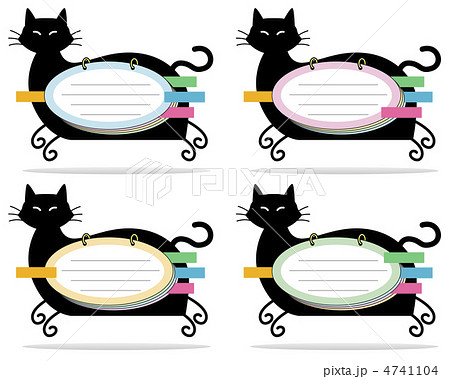 走る黒い猫のメモ帳4セットのイラスト素材