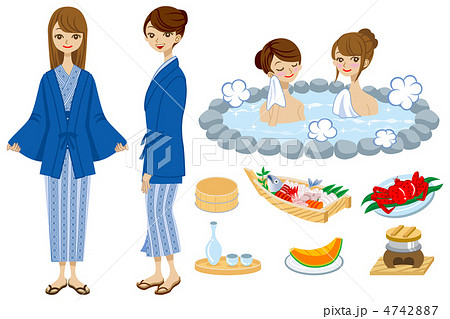 温泉　浴衣　女性２人　食事 4742887