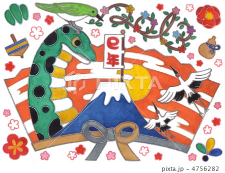 2013年巳年年賀状用イラスト素材（富士山鶴鶯２０１３） 4756282