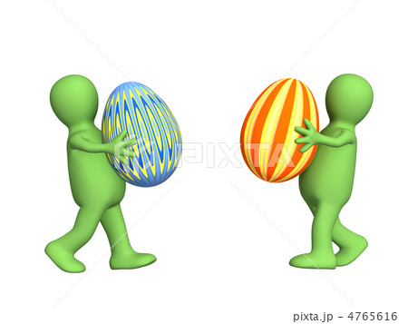 Two 3d persons - puppets, carrying easter eggs 4765616