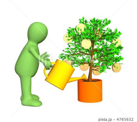 3d gardener, watering a tree with growing gold coins 4765632