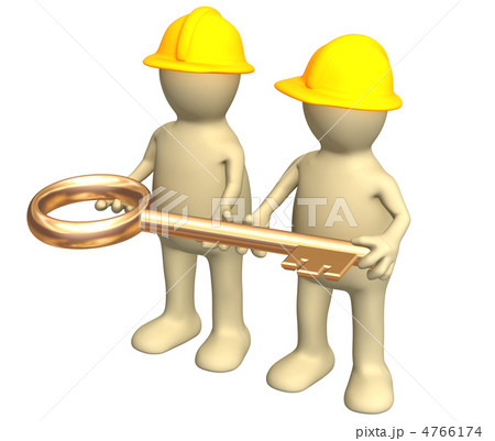 Two builders, holding in hands a gold key Two builders, holding in hands a gold key 4766174