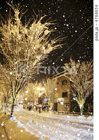 岐阜県下呂市 雪降る温泉街の写真素材