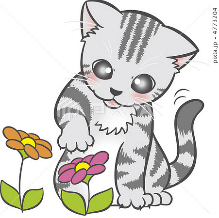 猫と花のイラスト素材