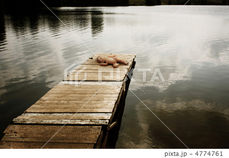 Forgotten doll on a wooden mooring 4774761