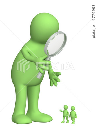 Giant with a magnifier and small people 4776903