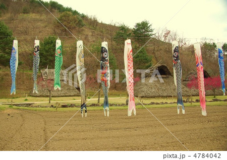 科野の里歴史公園（鯉のぼりと竪穴住居） 4784042