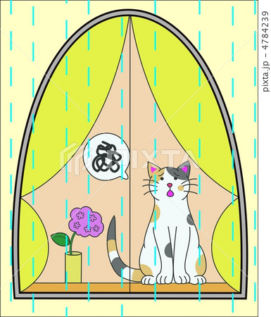 雨で外出できずがっかりしている猫のイラスト素材