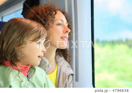Mother with daughter ride in speed train on rest in day-time Mother with daughter ride in speed train on rest in day-time 4796638