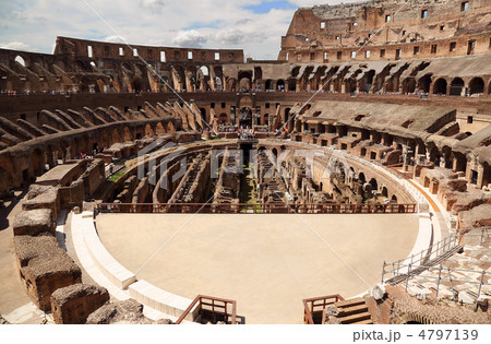 Inside arena in ancient Coliseum in Rome, Italy with occupied pe 4797139