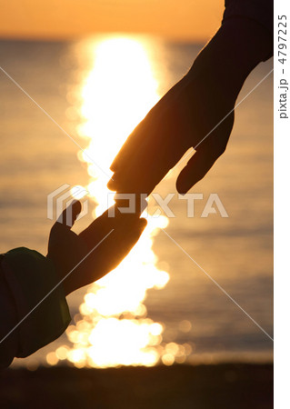 Silhouettes of two hands of child and  grown man adjoin fingers 4797225