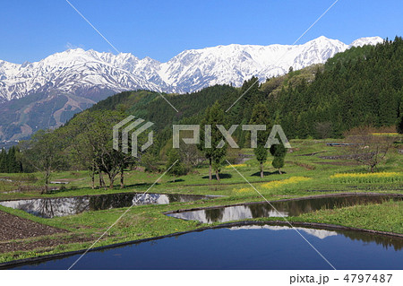 雪山と新緑の青鬼集落 雪山と新緑の青鬼集落 4797487