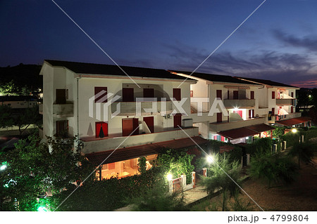 building of sanatorium at night. three-storey villas with privat building of sanatorium at night. three-storey villas with privat 4799804