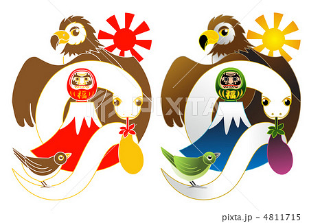 2013年巳年年賀状用イラスト素材（一富士二鷹三茄子背景なし２点セット） 4811715