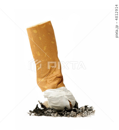 Single cigarette butt with ash isolated on Single cigarette butt with ash isolated on 4812914
