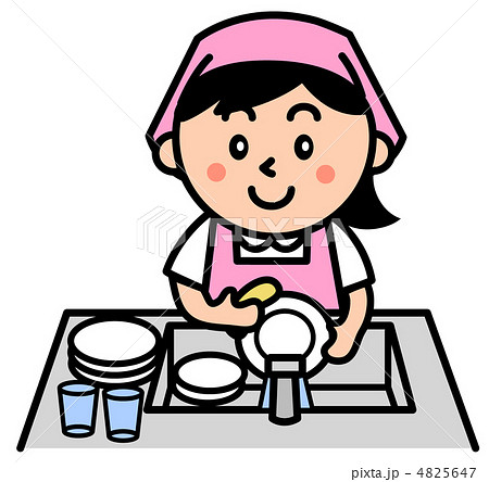 洗い物をする女性のイラスト素材