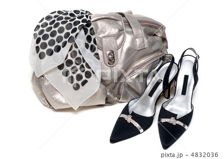 Silvery leather bag and pair of the loafer 4832036