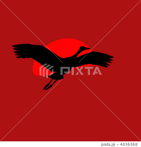 vector  illustration of the crane on background red sun 4836368