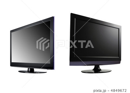 two LCD high definition flat screen TV against white background 4849672