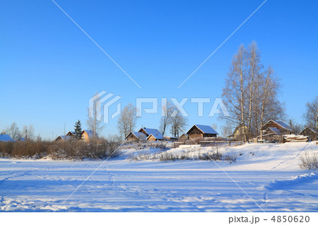 buildings in snow on coast river buildings in snow on coast river 4850620