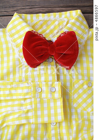 子供服の黄色のブラウスと蝶ネクタイの赤リボン 子供服の黄色のブラウスと蝶ネクタイの赤リボン 4866597