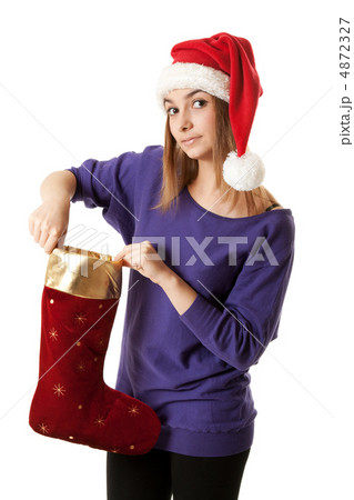 Beautiful girl in red Santa hat 4872327
