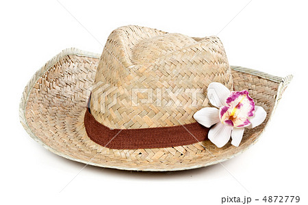 straw hat with a flower orchid 4872779