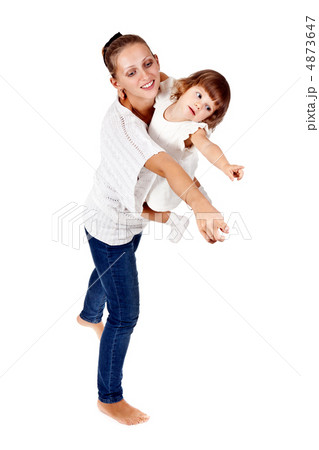 Mother and daughter show his hand in the studio Mother and daughter show his hand in the studio 4873647
