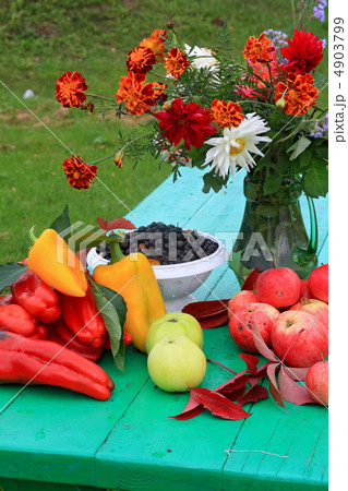 autumn still life on green table 4903799