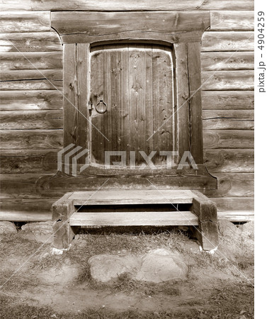 door in old wooden house, sepia 4904259