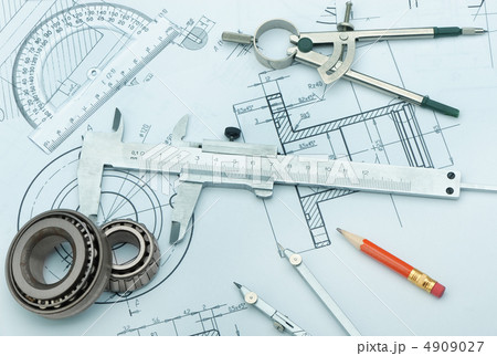 The plan industrial details, a protractor, caliper, divider and The plan industrial details, a protractor, caliper, divider and 4909027