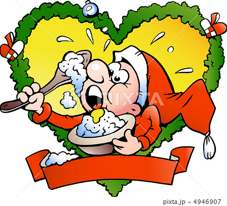 Hand-drawn Vector illustration of an Elf Eating rice pudding Hand-drawn Vector illustration of an Elf Eating rice pudding 4946907
