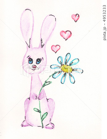 Rabbit, flowers and hearts. watercolor 4953233