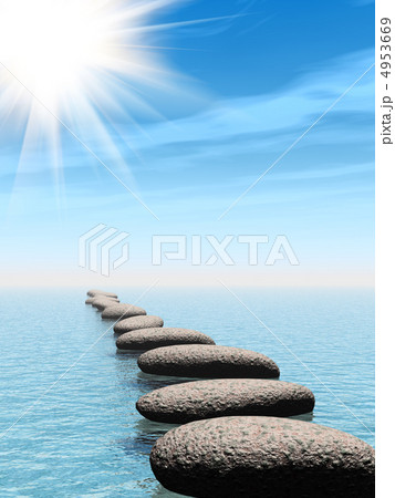 A row of stones in water with sun beam A row of stones in water with sun beam 4953669
