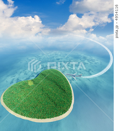 Island in the form of heart and the flying plane 4954116