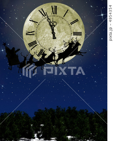 Santa Claus On Sledge With Deer against the bright moon with arr 4954354