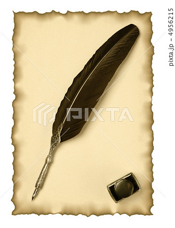 Feather quill and inkwell on an old paper Feather quill and inkwell on an old paper 4956215