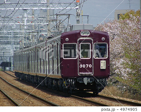 桜の花と阪急電車今津線3000系（非表示幕車） 4974905