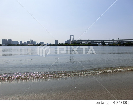 お台場海浜公園から見るレインボーブリッジの遠景と波 お台場海浜公園から見るレインボーブリッジの遠景と波 4978809