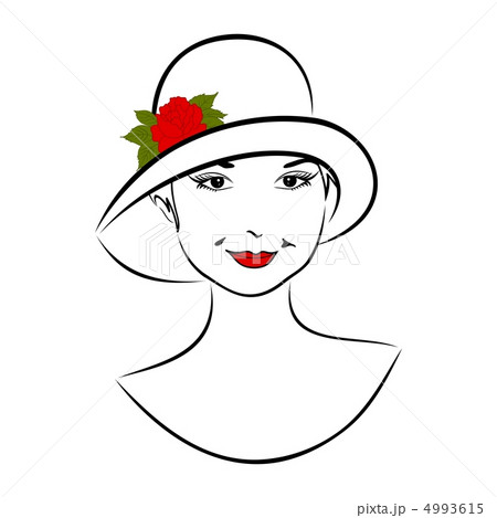vintage girl face in hat with rose 4993615