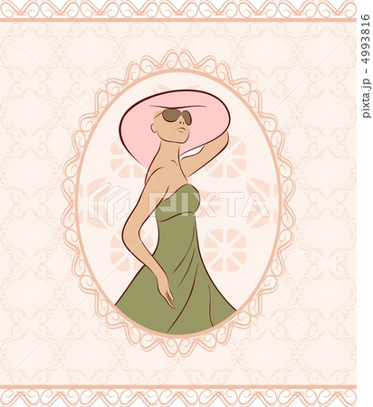 vintage card with girl, sketch style vintage card with girl, sketch style 4993816