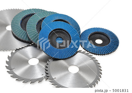 Circular saw blades and abrasive disks  isolated on white 5001831